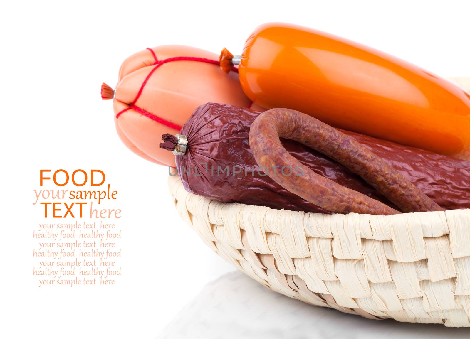 Variety of sausage products. Close-up shot. by motorolka