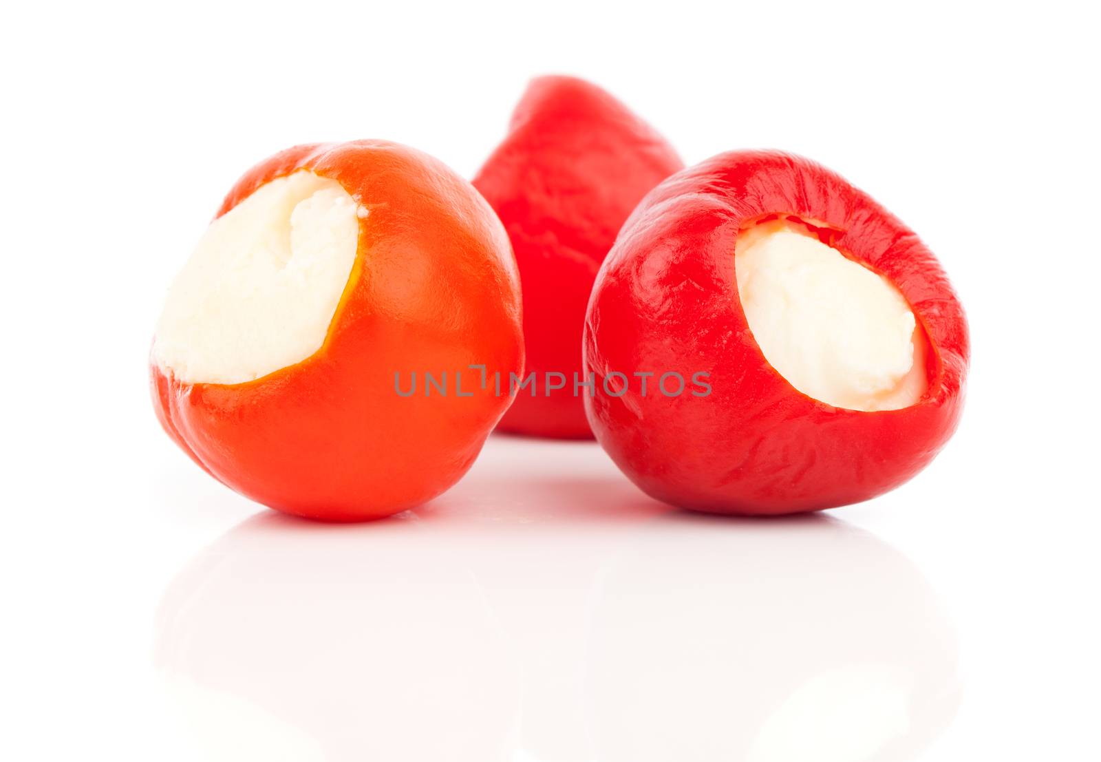 Pickled Paprika with Feta, isolated on white background