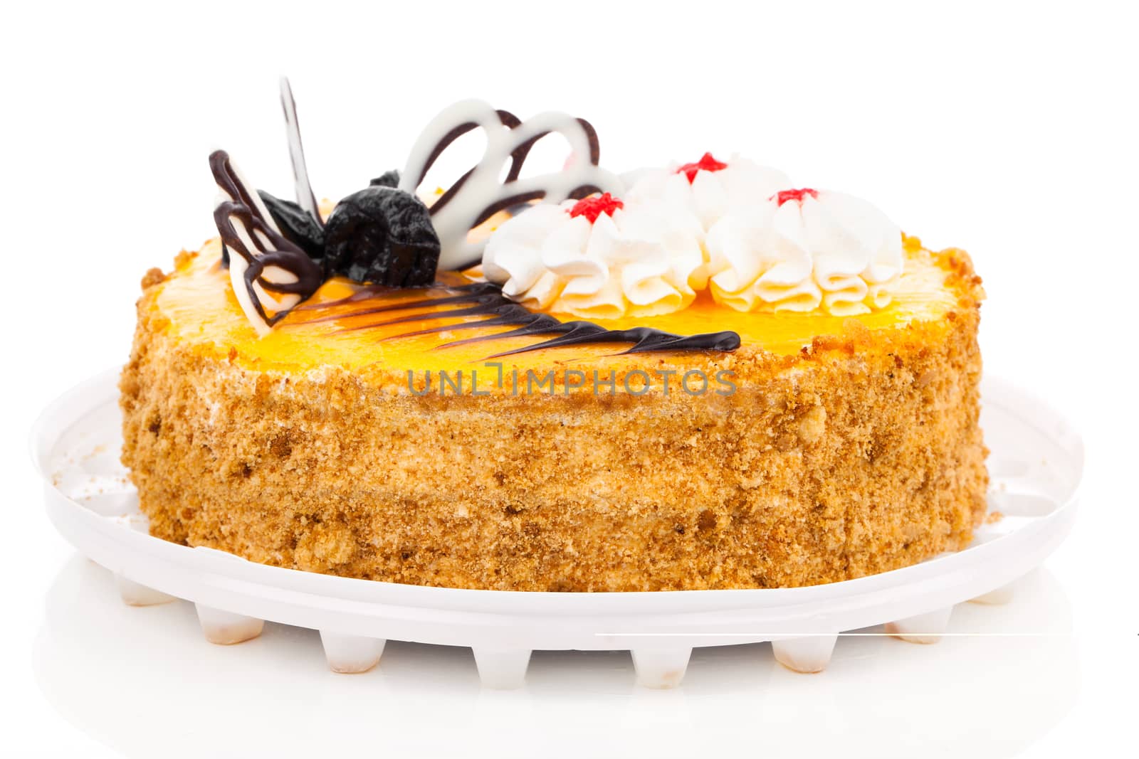 Cream Cake with Chocolate, isolated on white background by motorolka