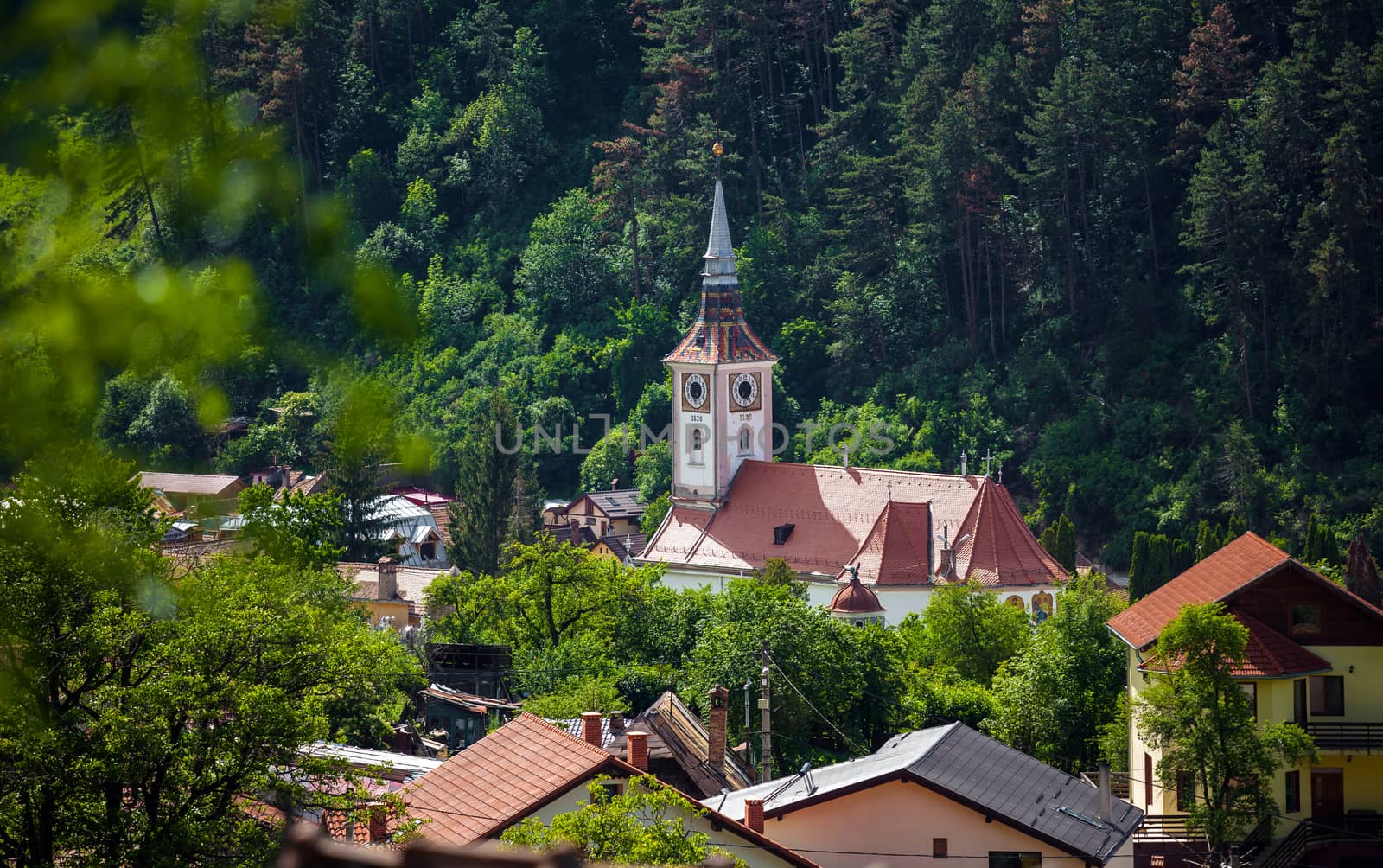 Brasov, Romania - June 9, 2013: Orthodox church bell tower from Schei, Brasov, Romania.