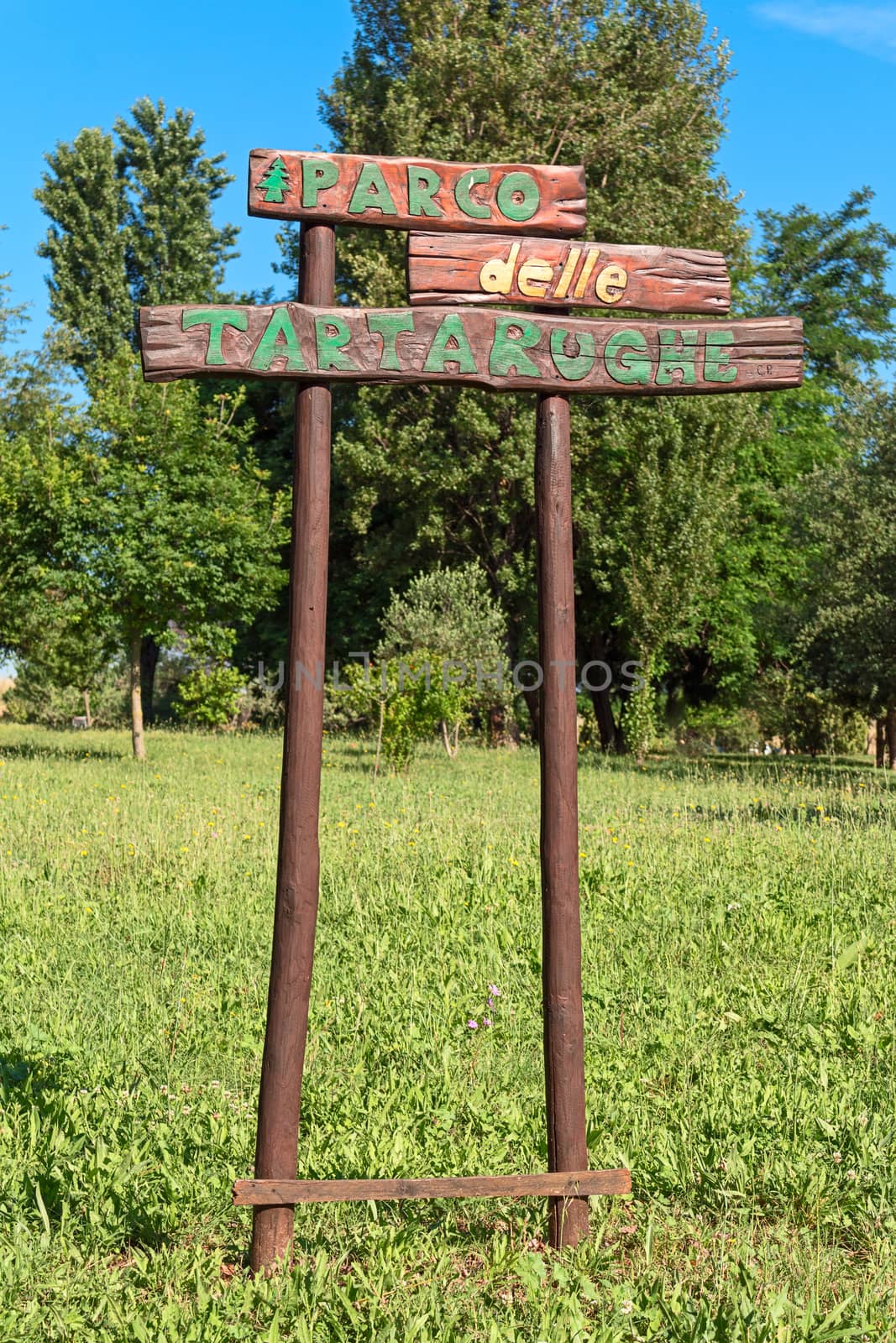 wood signboard of park