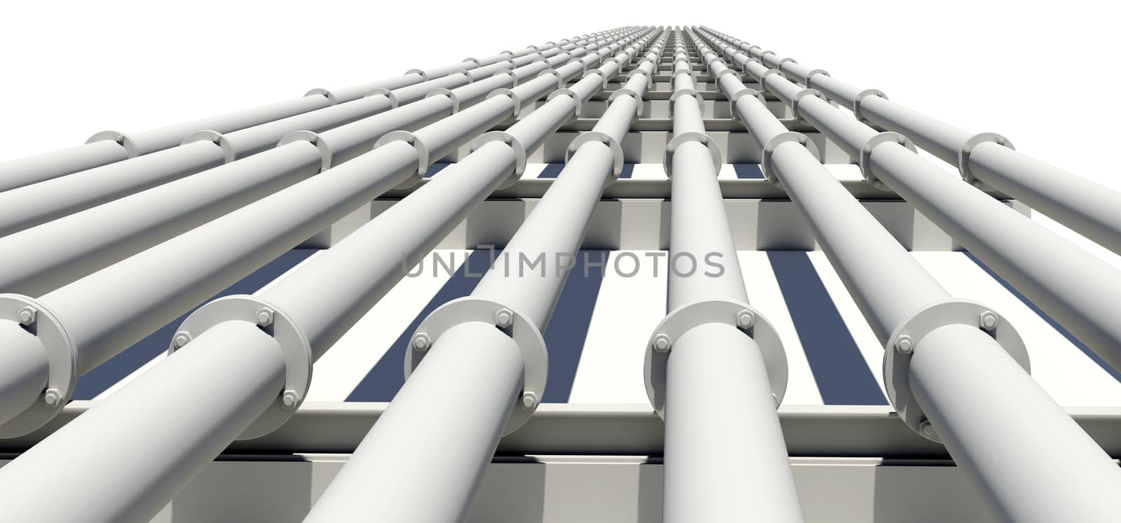Many industrial pipes stretching into distance. Isolated by cherezoff