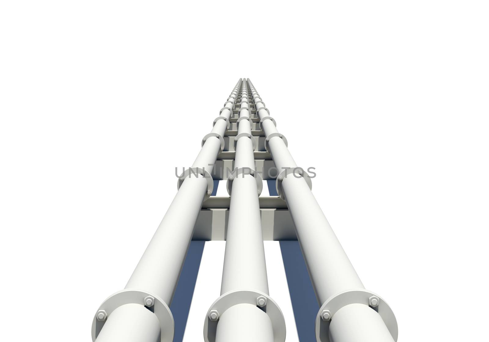 Three white industrial pipes stretching into distance. Isolated. Transportation concept by cherezoff