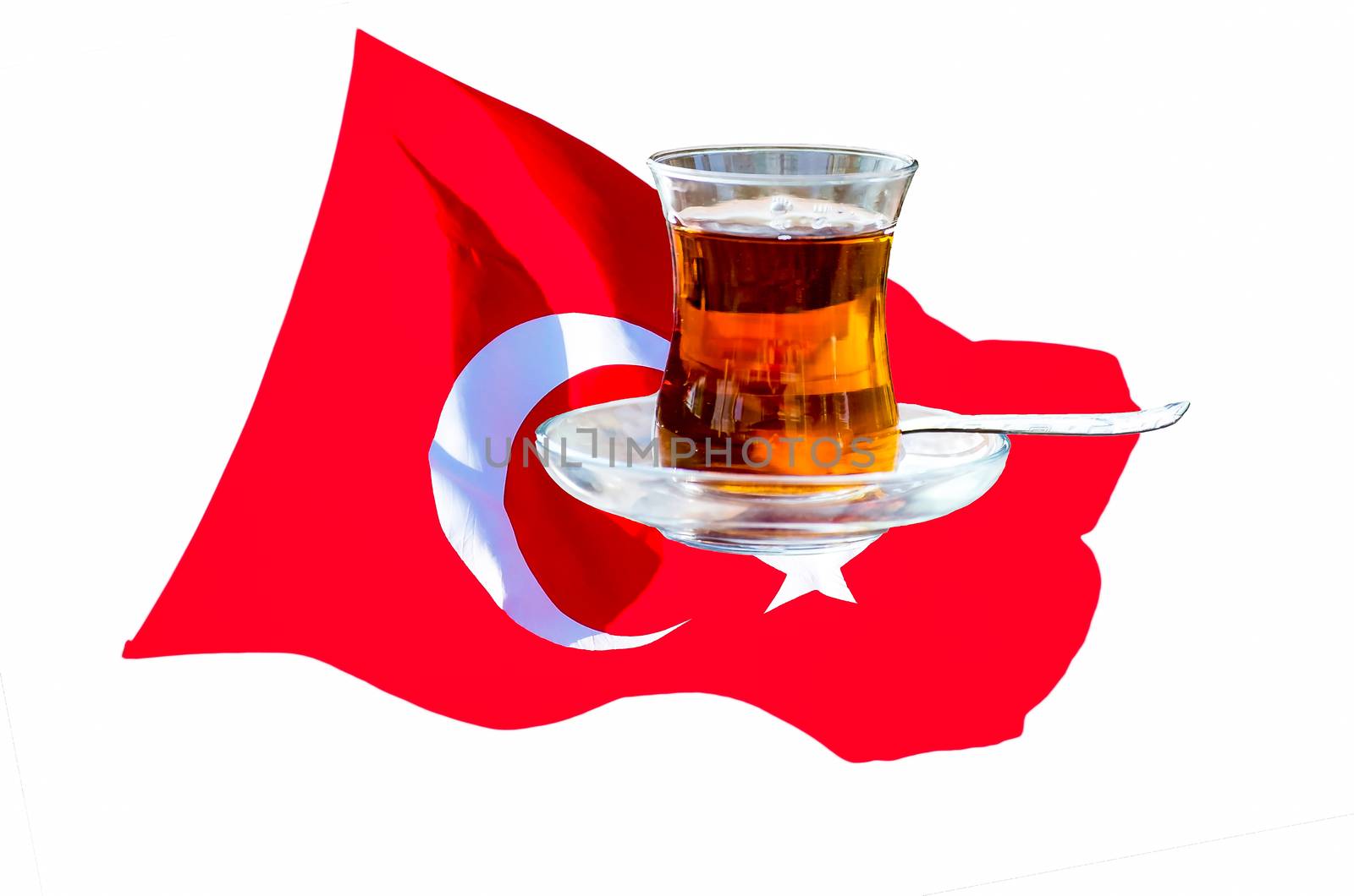 Turkish flag with the traditional crystal tea glass.