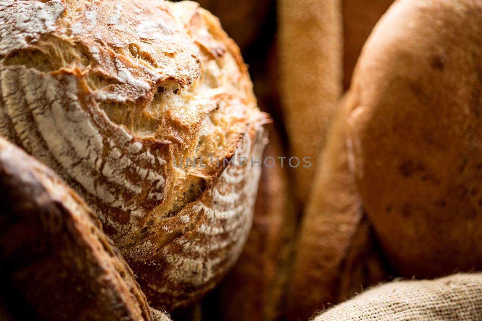 Close up image of different types of breads