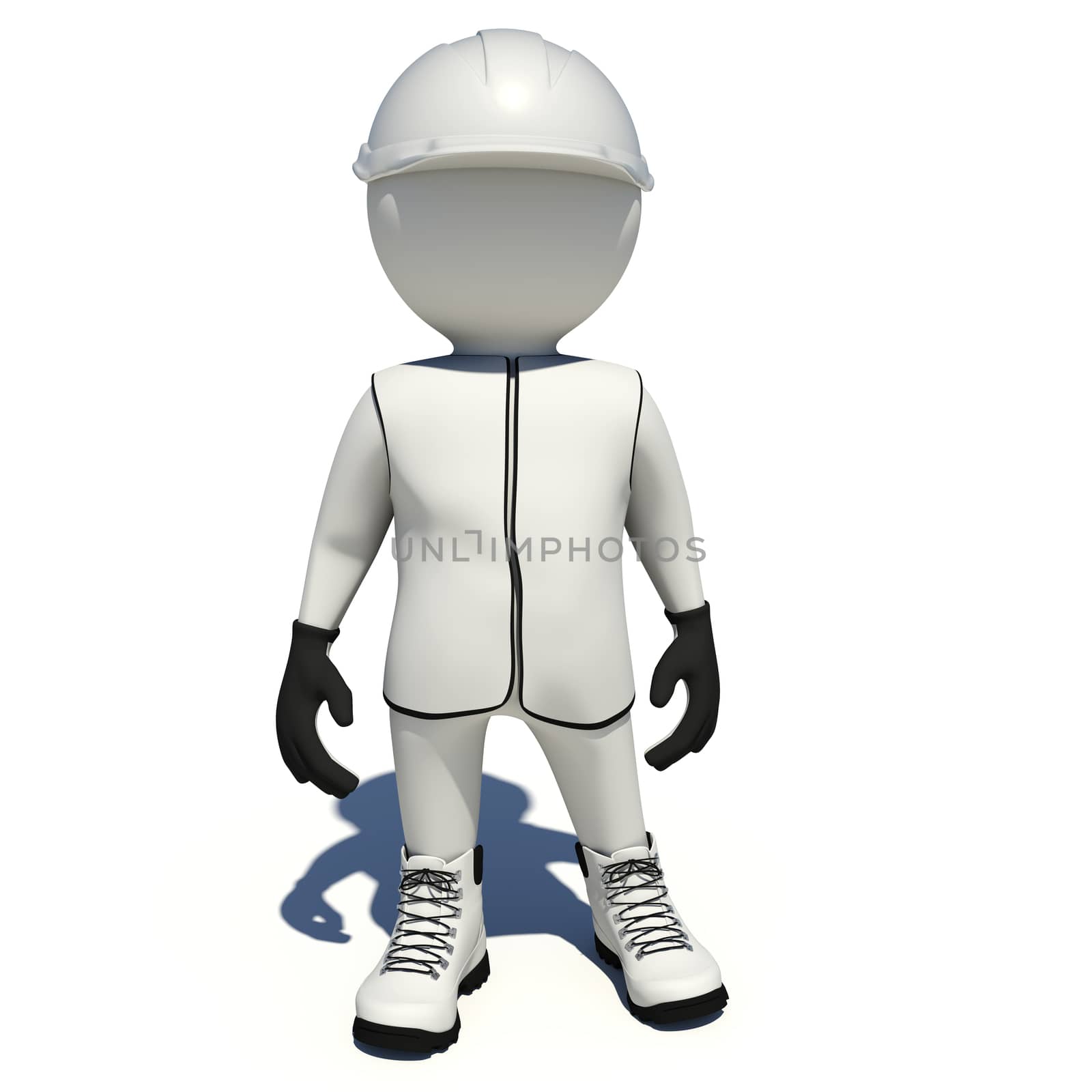 Worker in white vest, shoes and helmet. Isolated render on white background
