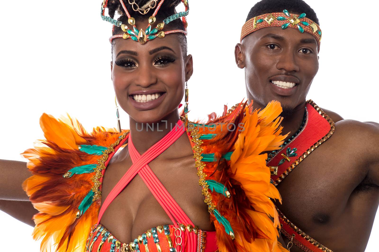 Smiling samba dancing couple posing to camera
