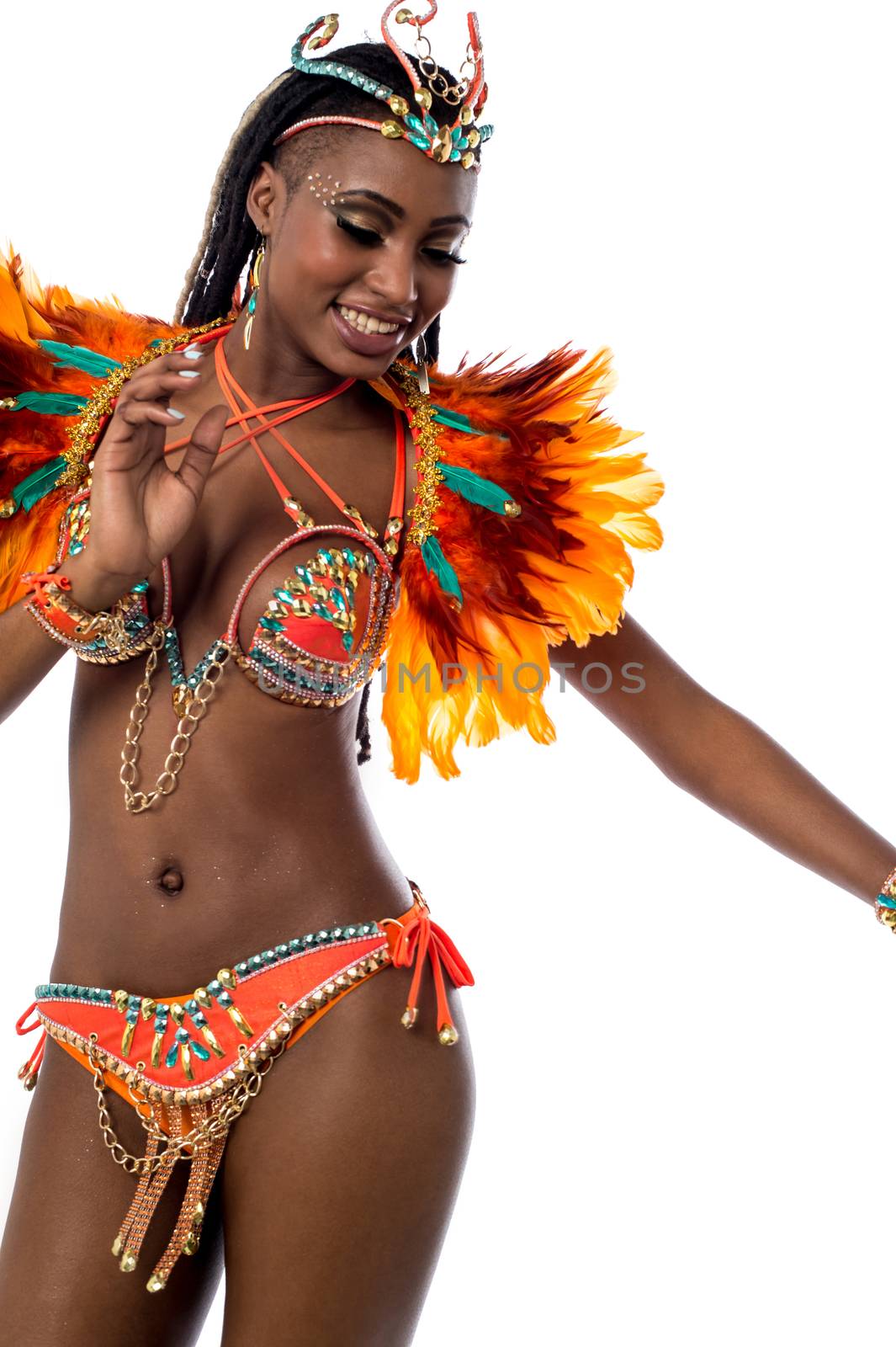 Carnival woman dancer isolated over white