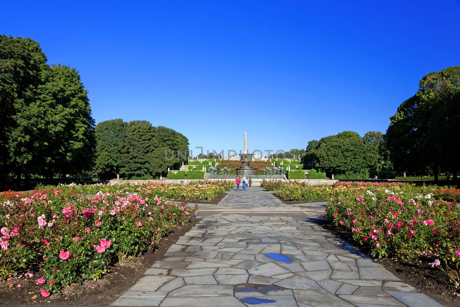 OSLO - AUGUST 7: Statues in Vigeland park in Oslo, Norway on August 7, 2012. The park covers 80 acres and features 212 bronze and granite sculptures created by Gustav Vigeland.