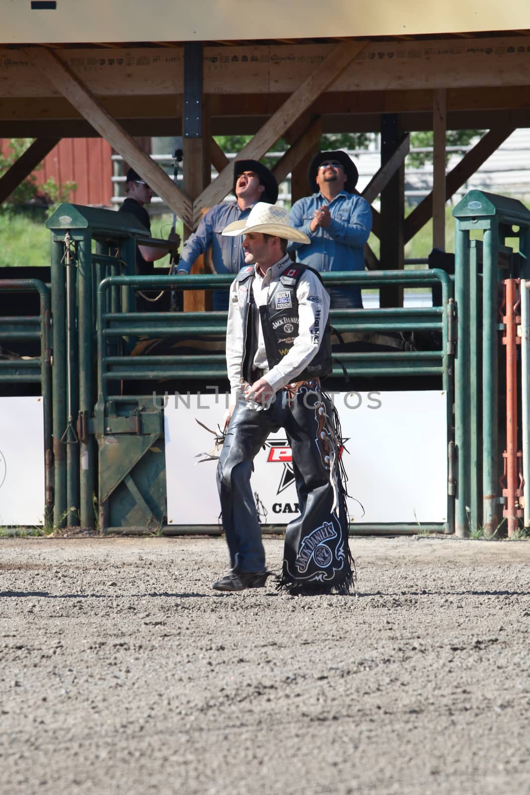 MERRITT, B.C. CANADA - May 30, 2015: Bull riders before the opening ceremony of The 3rd Annual Ty Pozzobon Invitational PBR Event.