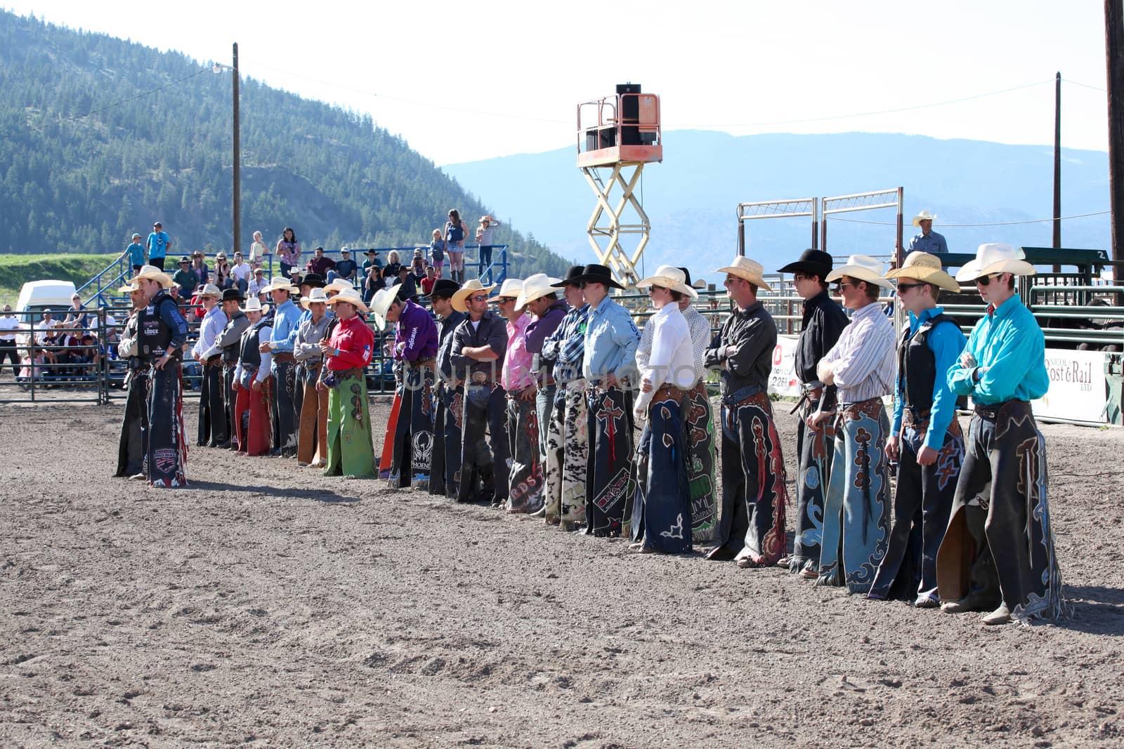 MERRITT, B.C. CANADA - May 30, 2015: Bull riders before the opening ceremony of The 3rd Annual Ty Pozzobon Invitational PBR Event.