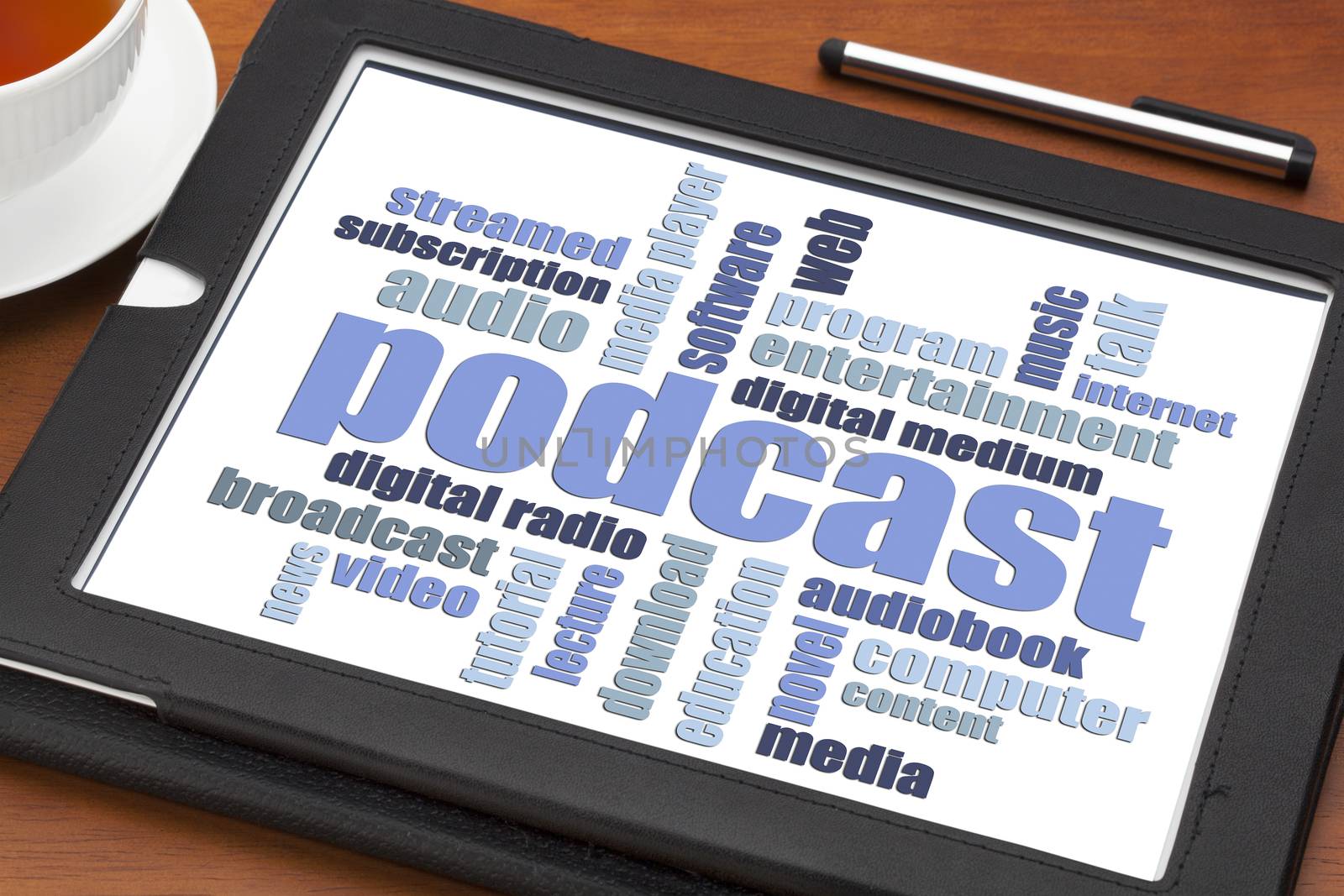 podcast word cloud on tablet by PixelsAway
