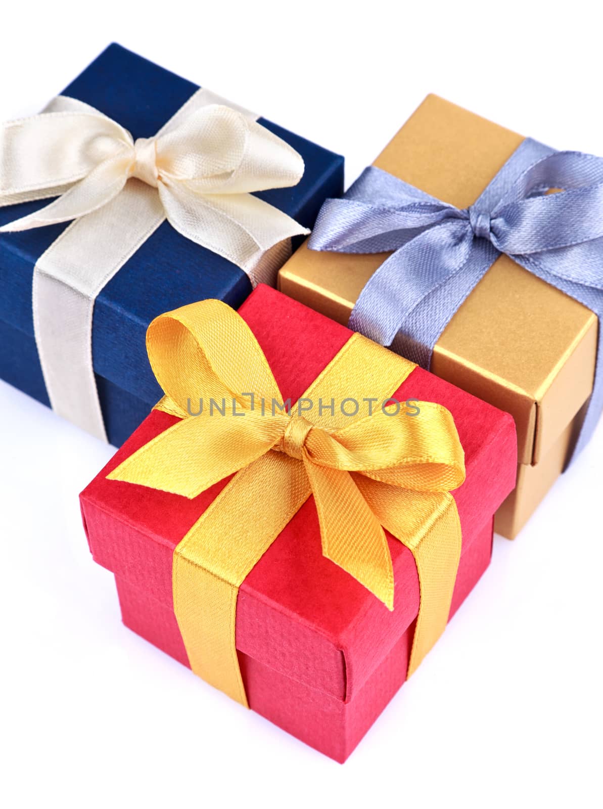 gift boxes on a white background top view