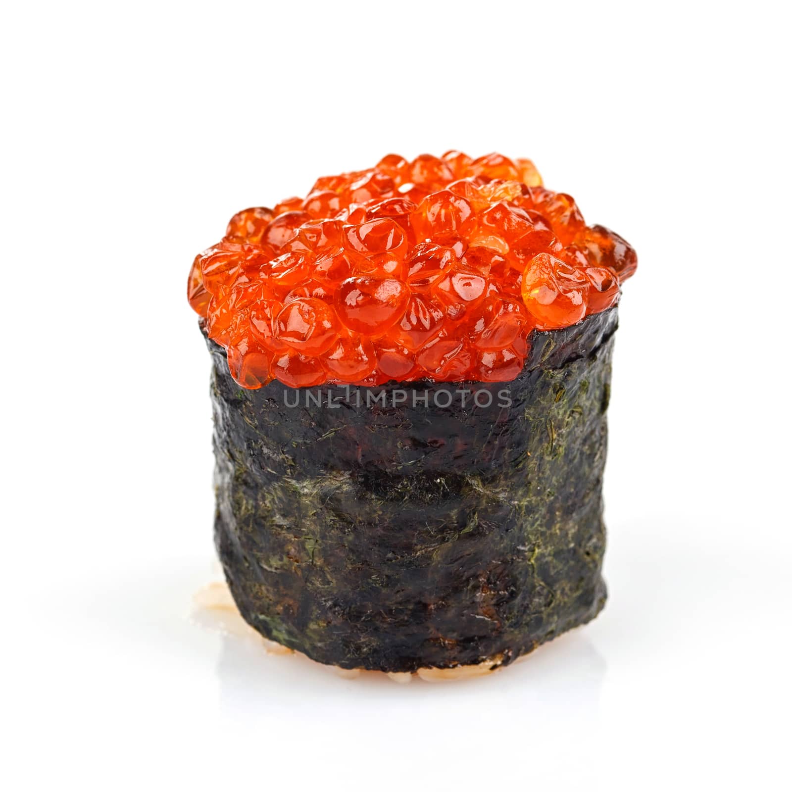 Traditional japanese sush with red roe isolated