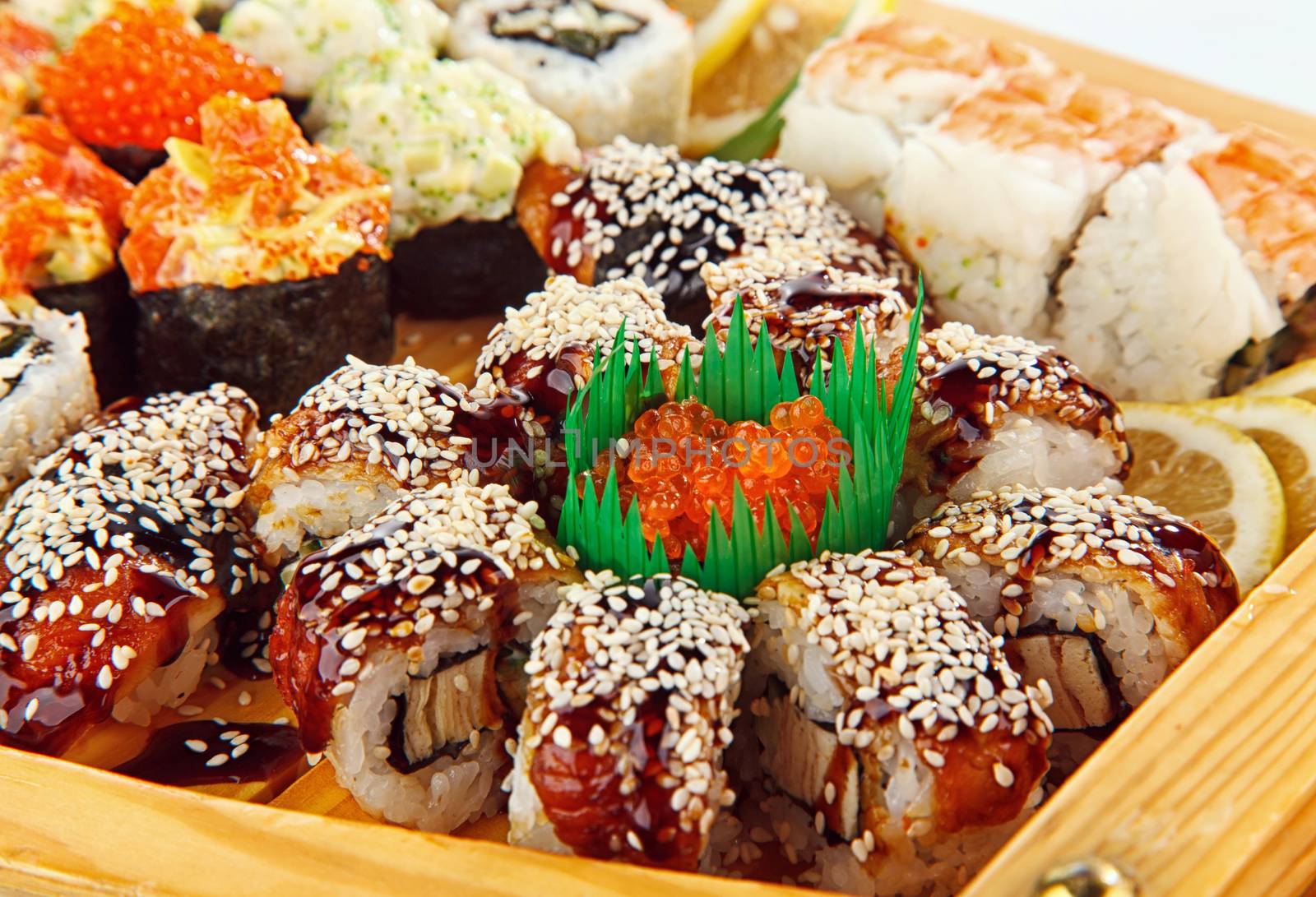 Sushi rolls set  on white backgraund