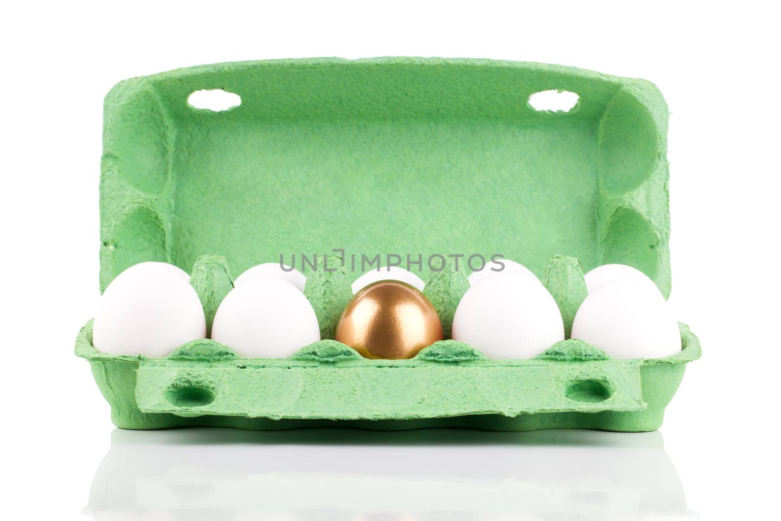 golden egg in the package, concept of Making Money, isolated on white background