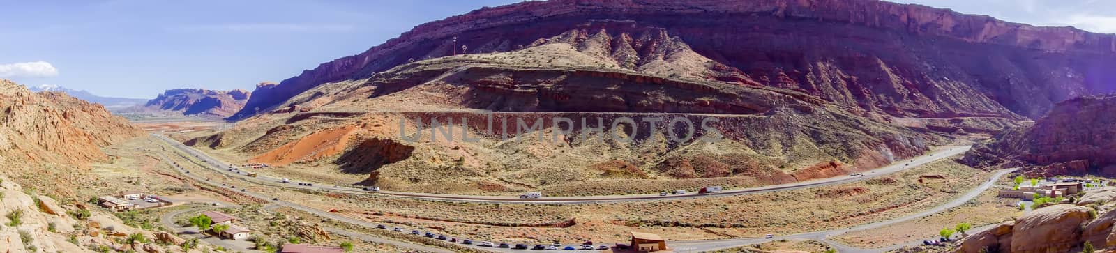 panoramic view of entrance to Arches National Park  by digidreamgrafix