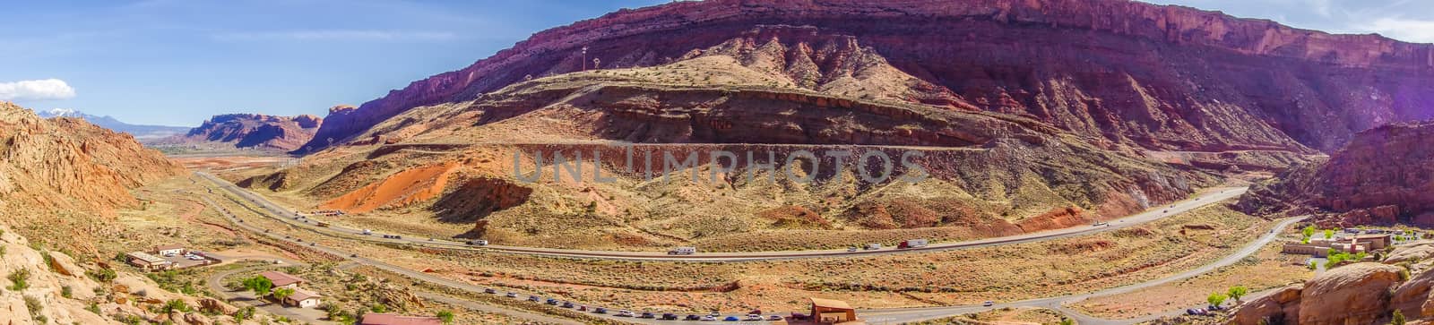 panoramic view of entrance to Arches National Park 