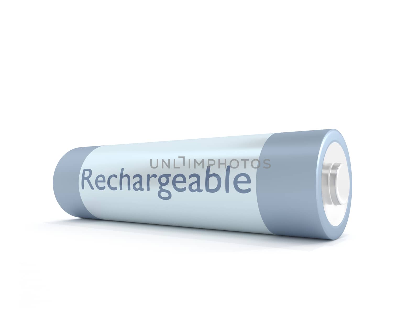 Illustration depicting a single rechargeable battery over white.