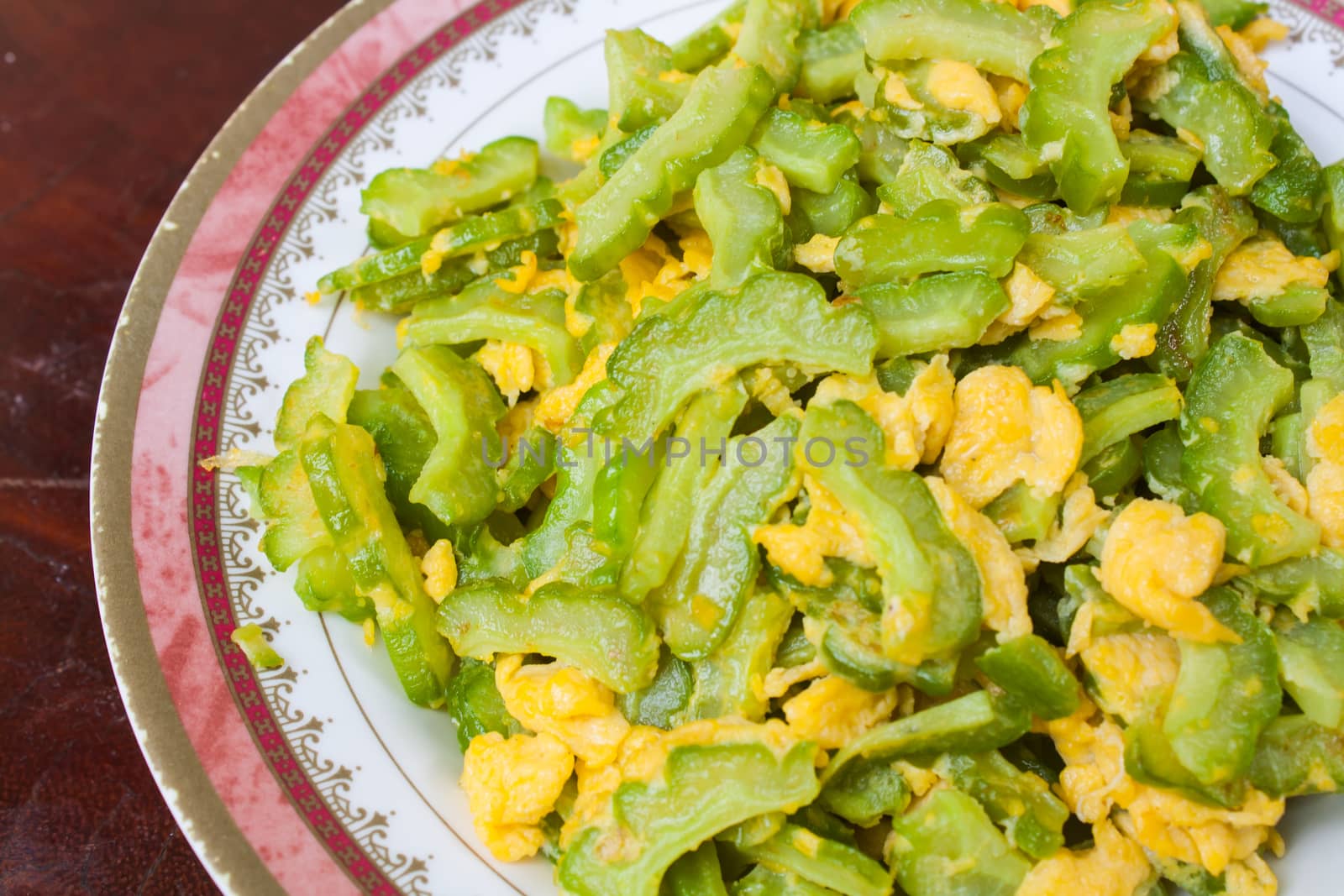 Stir Fried Bitter Gourd with Egg Stock Photo