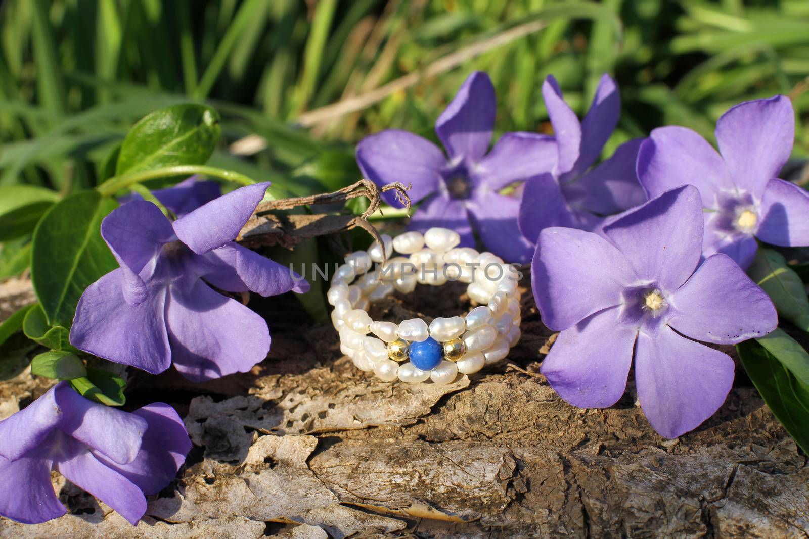 Handmade pearl ring on the nature background by Yarvet