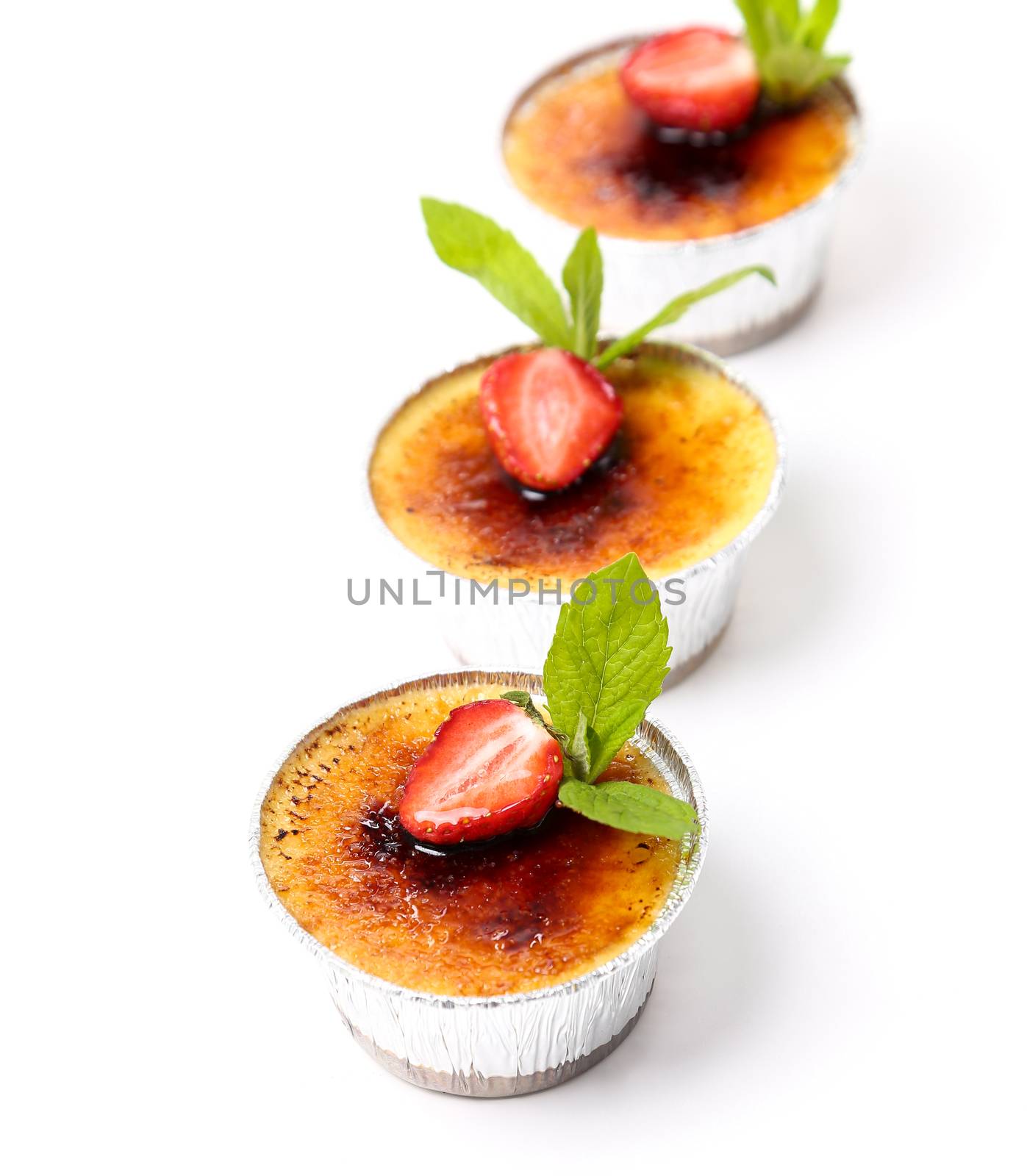 Dessert. Delicious creme brulee on the table