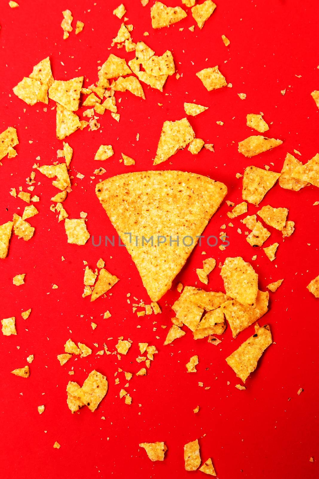 Potato chips on a red background