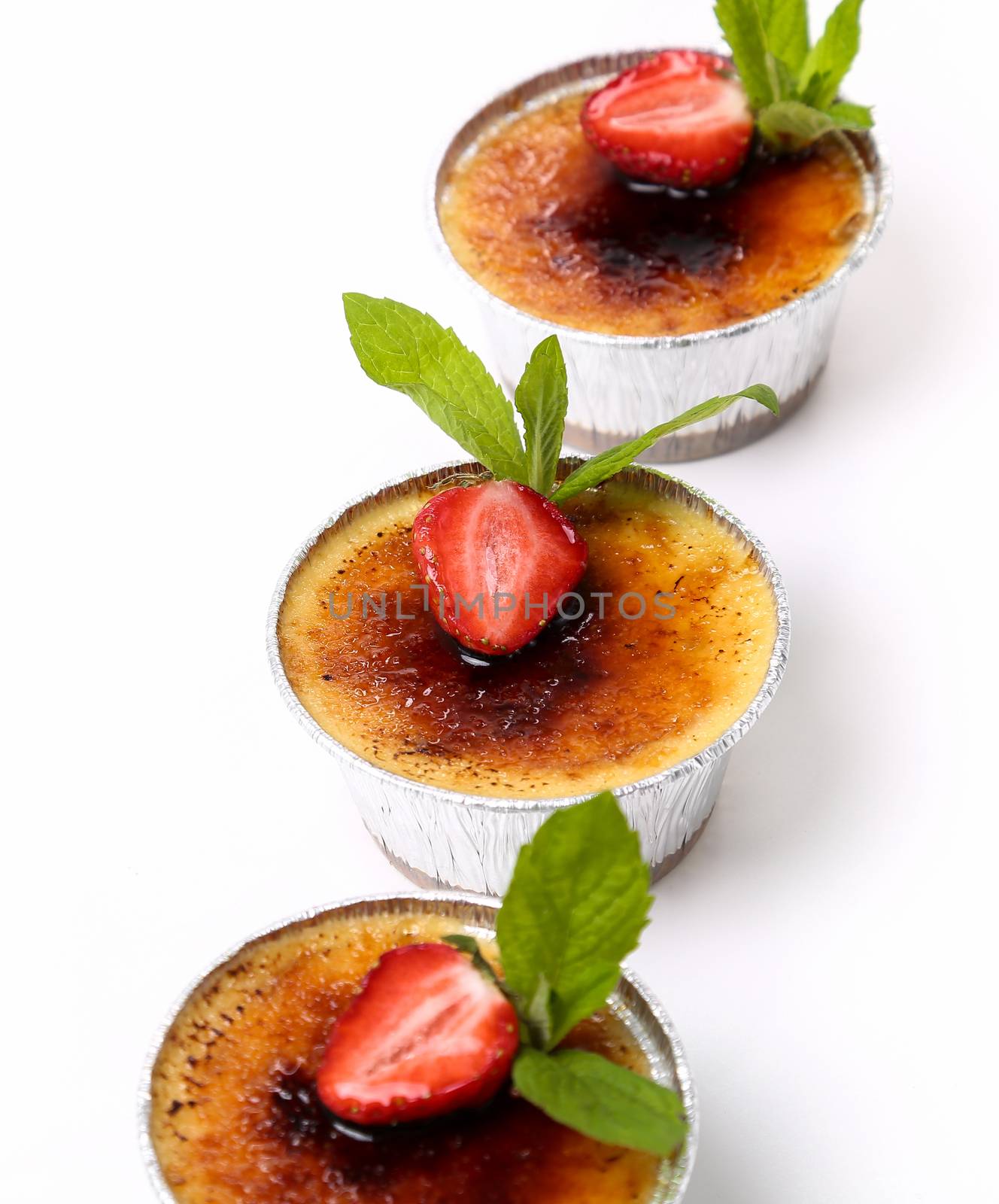 Dessert. Delicious creme brulee on the table