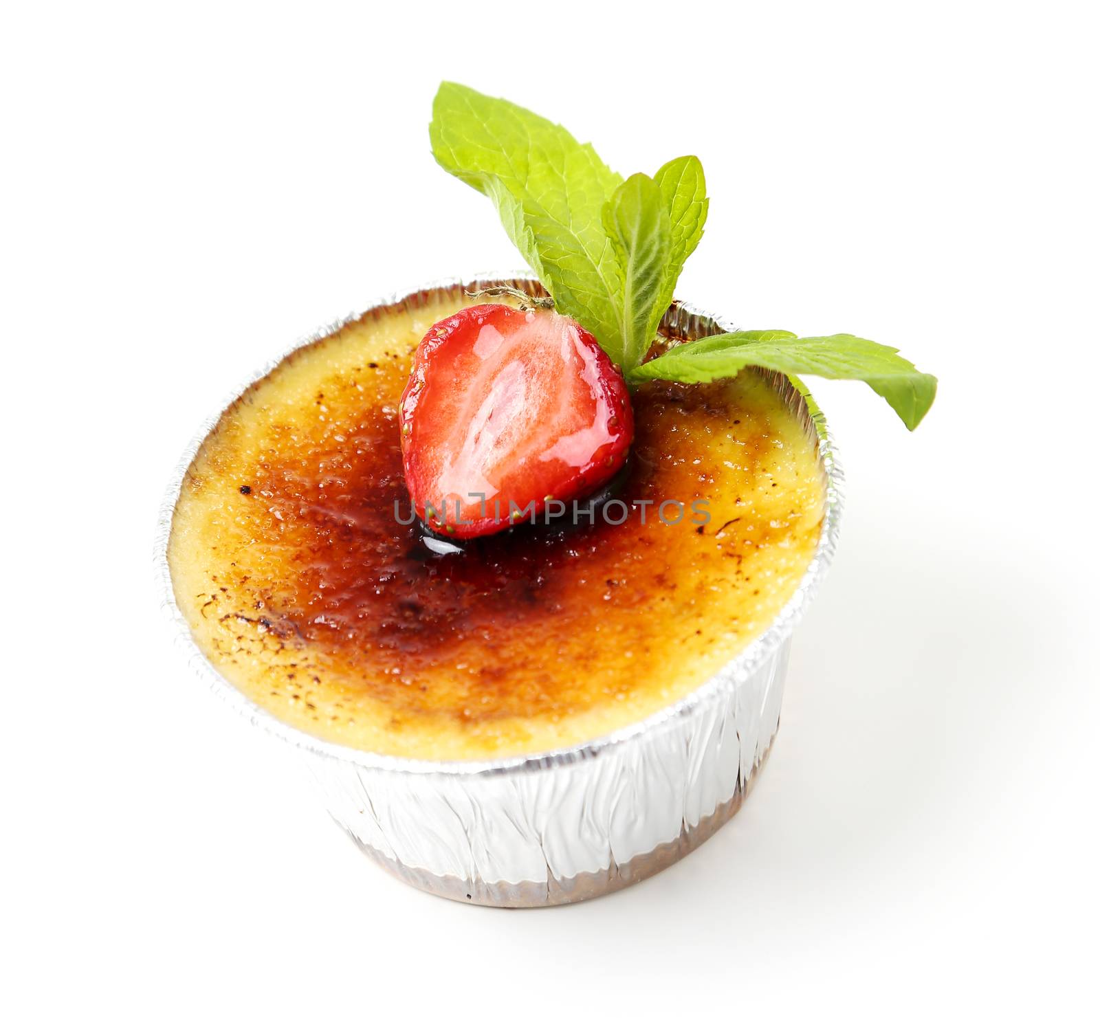 Dessert. Delicious creme brulee on the table