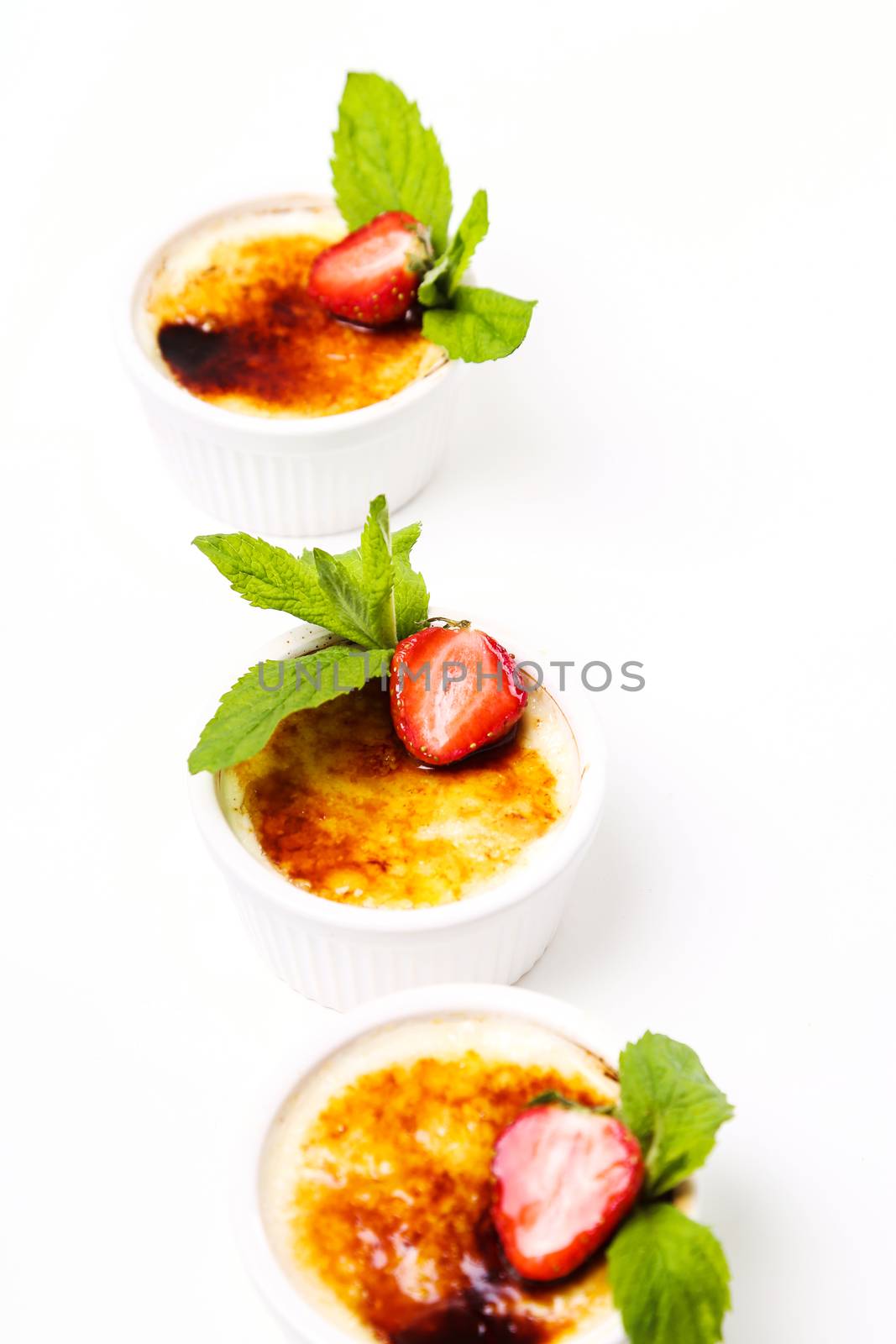 Dessert. Delicious creme brulee on the table