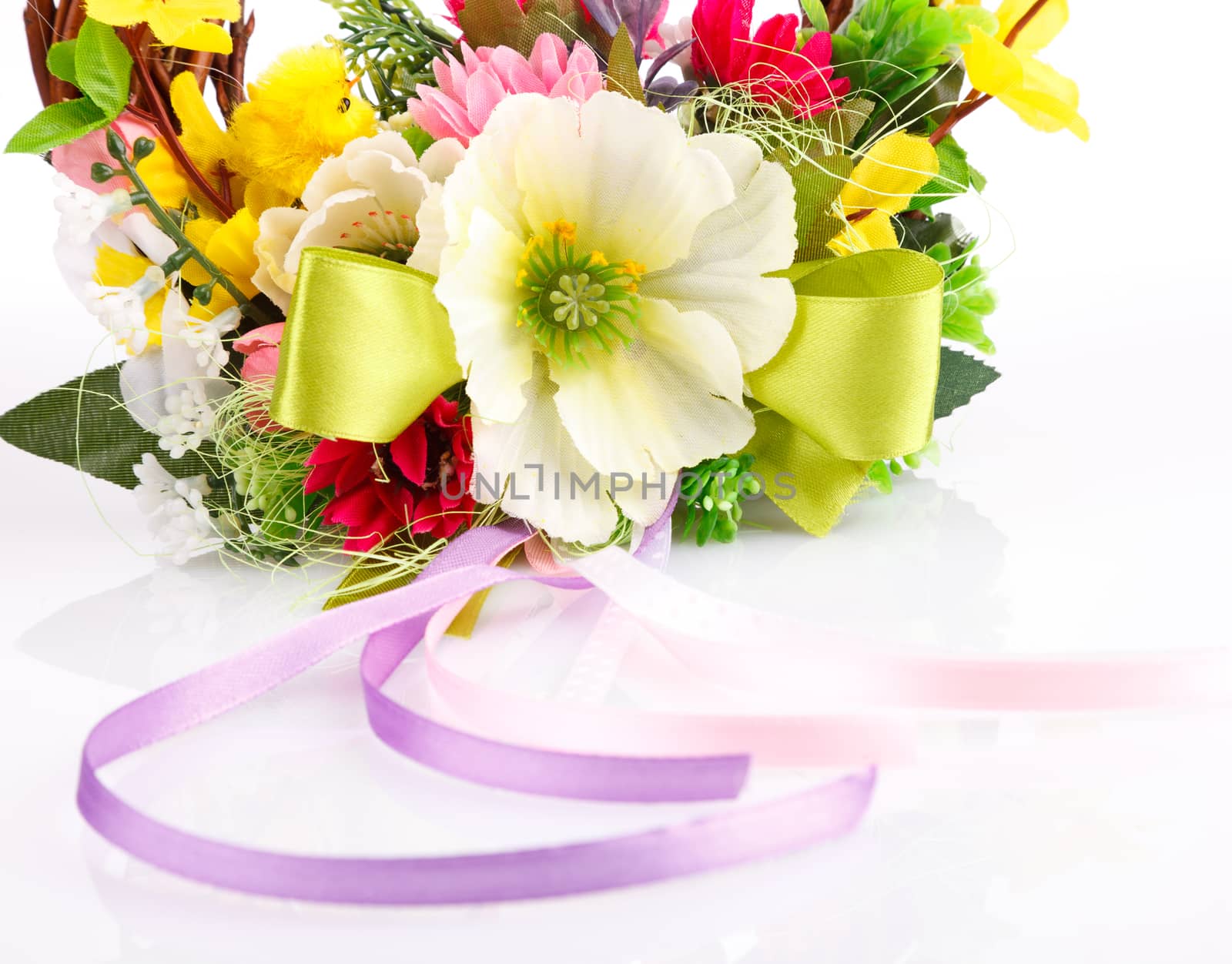 artificial flowers composition isolated on white
