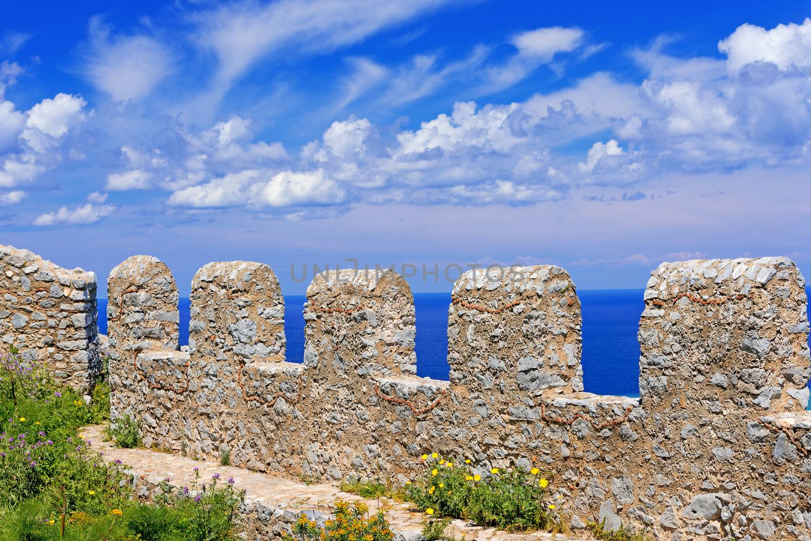 Ancient fortress on mountain in Cefalu city on Sicily island by Nanisimova