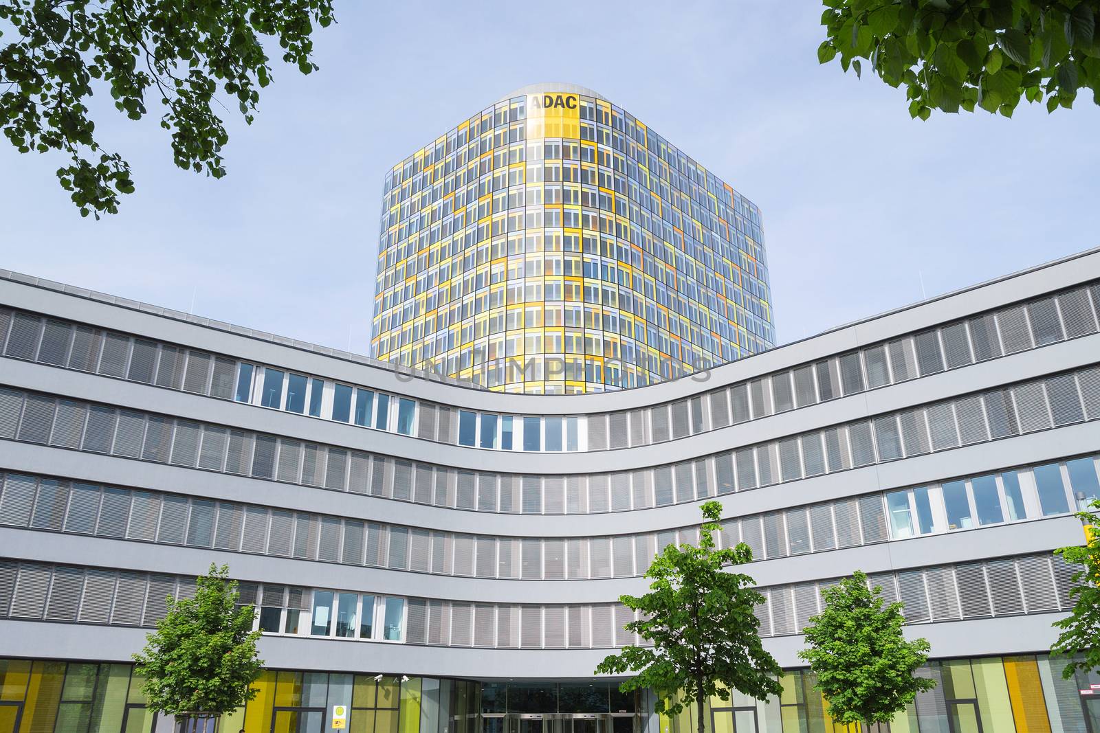 Munich, Germany - May 12, 2015: Facade of new modern ADAC headquarters and offices building. ADAC is the largest club for car owners in Europe.