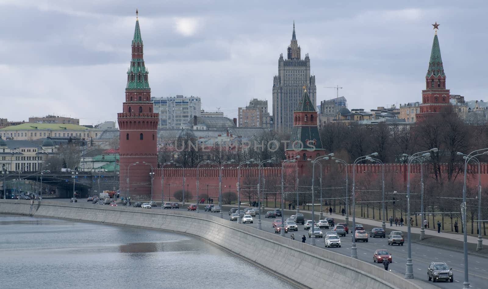 View of the Moscow Kremlin on a cold spring day