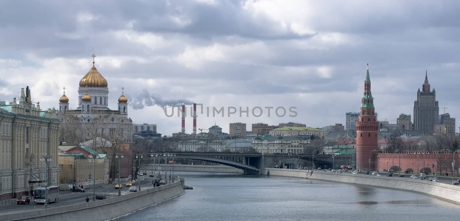 View of the Moscow Kremlin on a cold spring day
