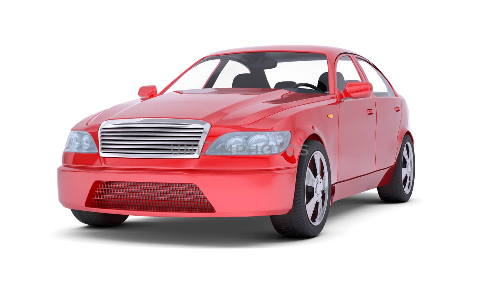 Image of red car on isolated white background, front view