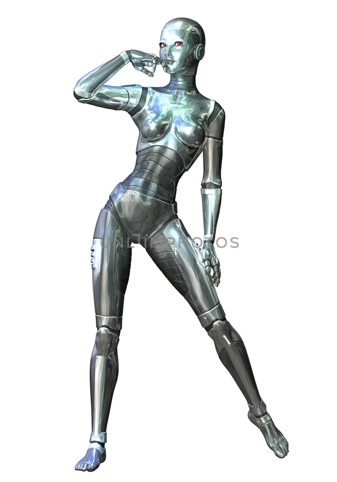 Digital 3D Illustration of a female Cyborg; Cutout on white Background