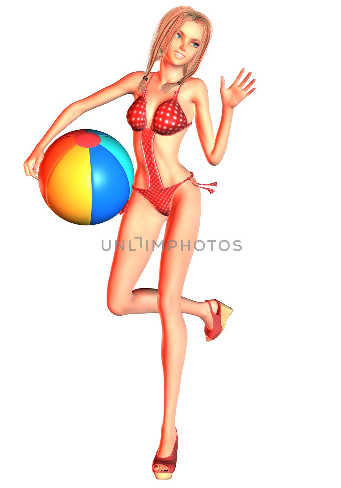 Digital 3D Illustration of a Toon Girl; Cutout on white Background