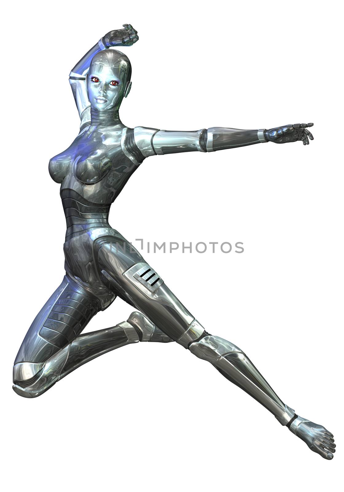Digital 3D Illustration of a female Cyborg; Cutout on white Background