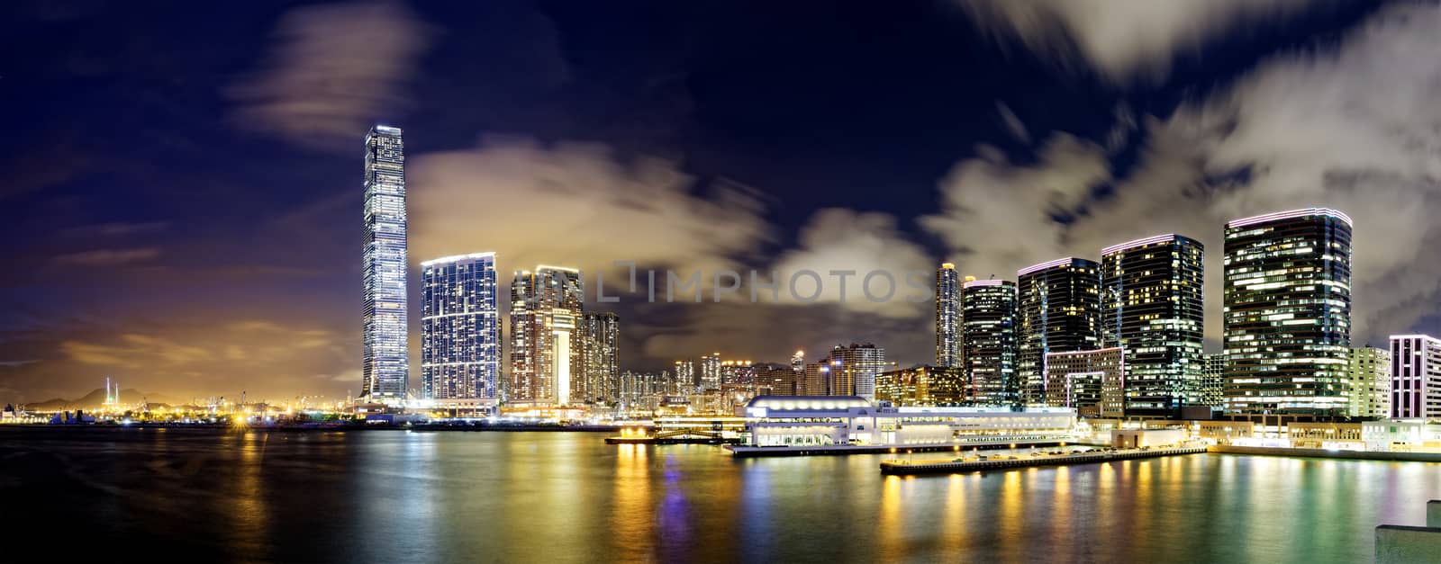 hong kong modern office buildings at night