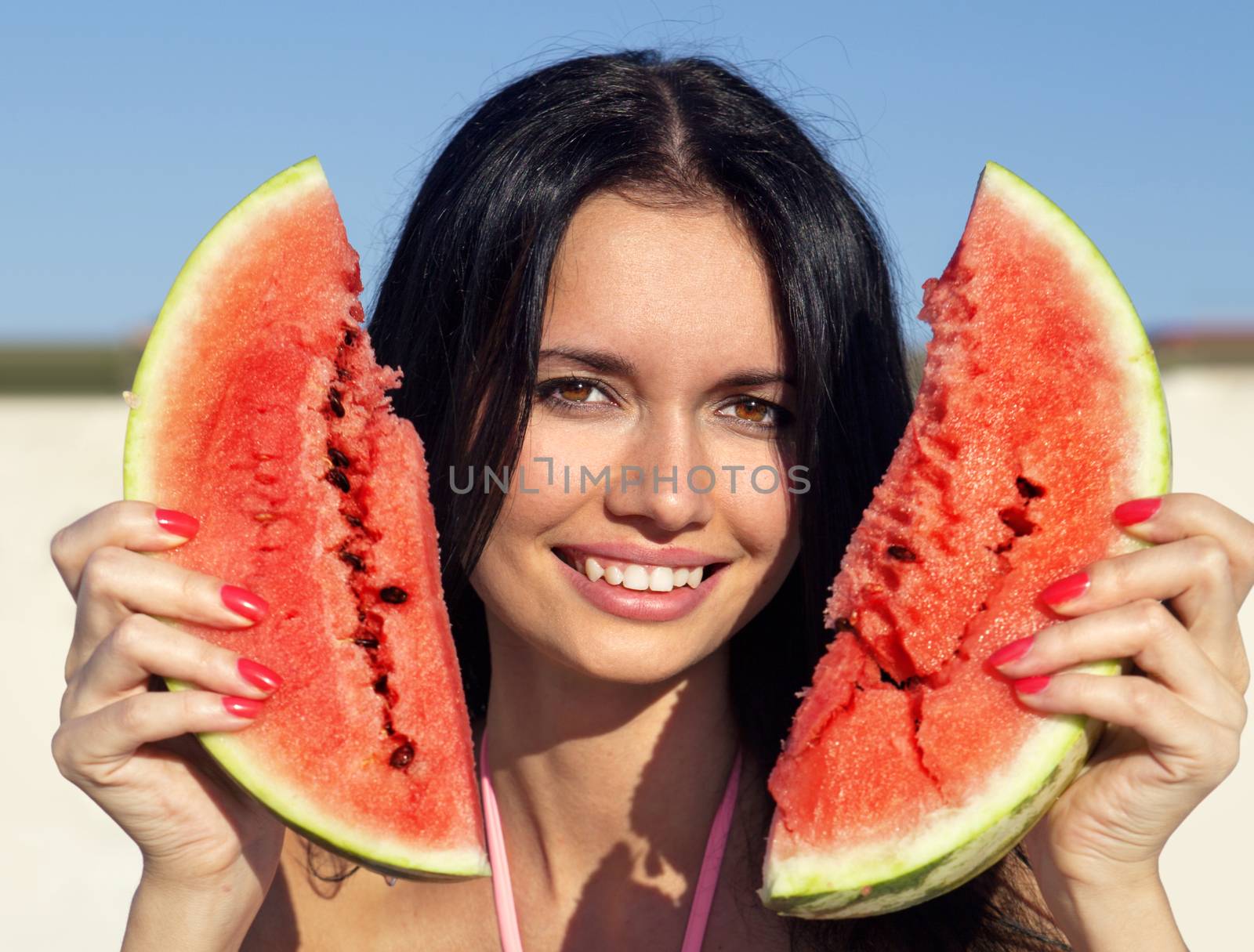 Beautiful girl with water-melon by ssuaphoto