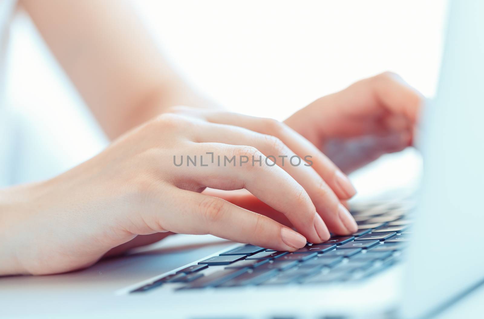 Female woman office worker typing on the keyboard by vlad_star