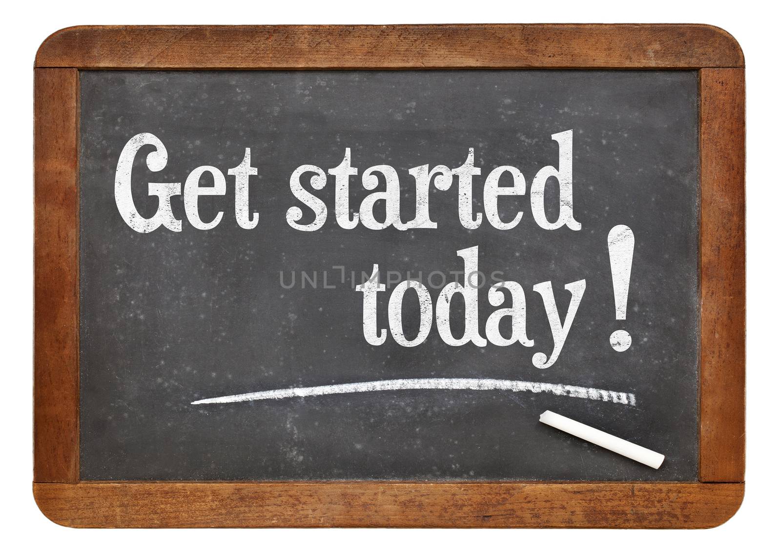 Get started today - text on a vintage slate blackboard - motivation concept