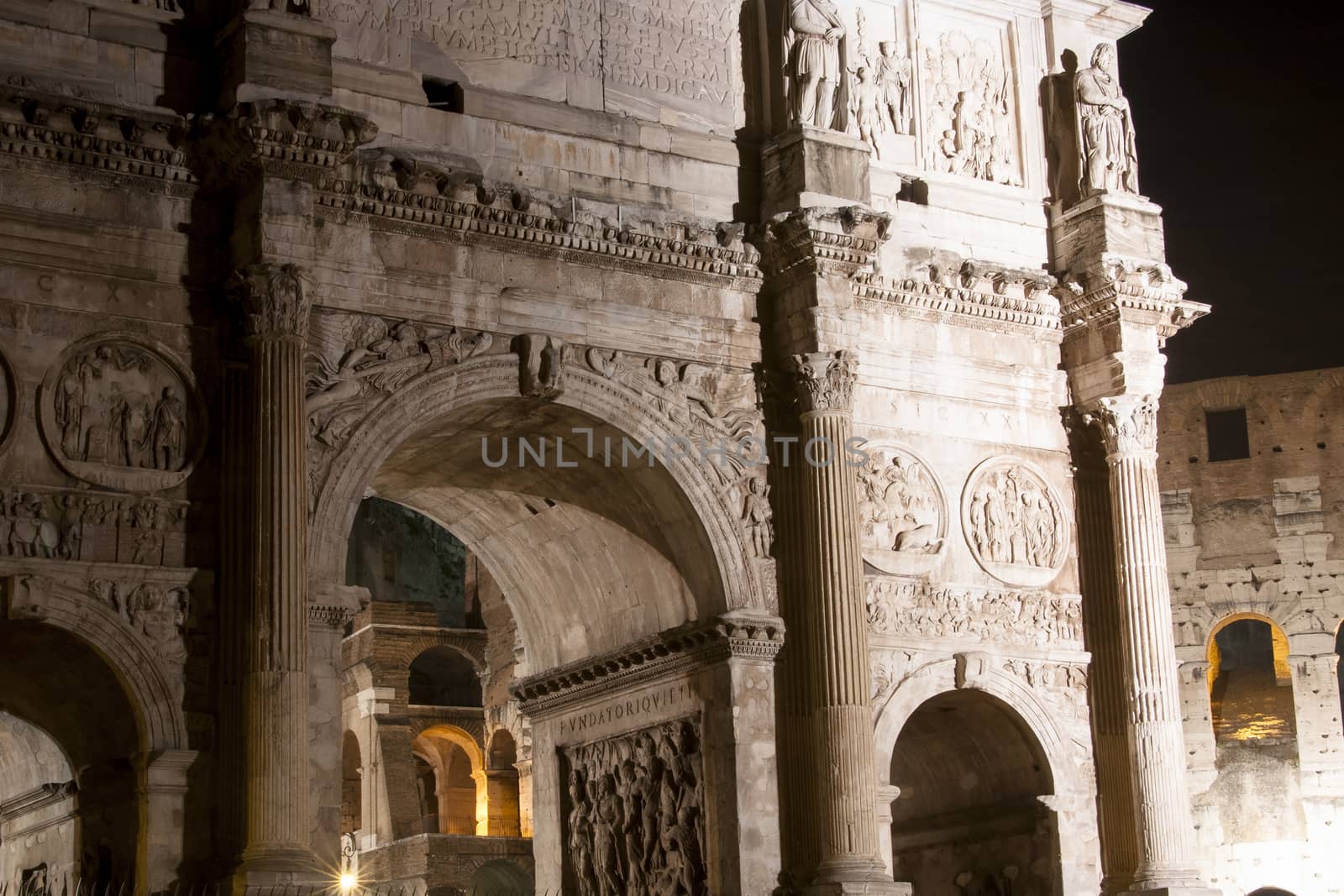 Colosseum and Arch of Constantine at night