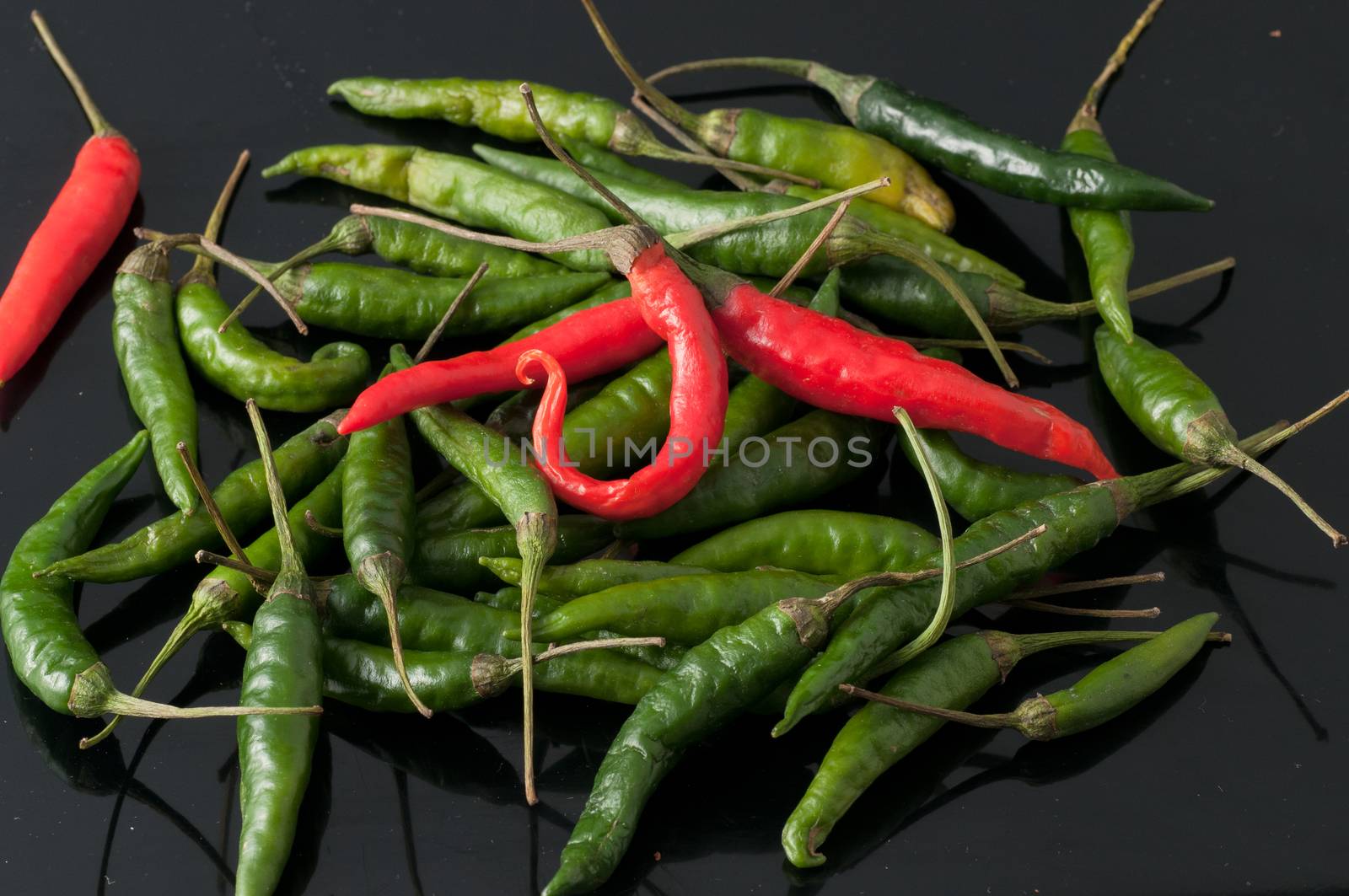 green chili peppers and red