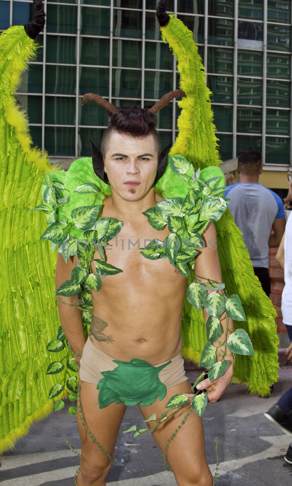 SAO PAULO, BRAZIL - June 7, 2015: An unidentified man  wearing costume and celebrating lesbian, gay, bisexual, and transgender culture in the 19º Pride Parade Sao Paulo.