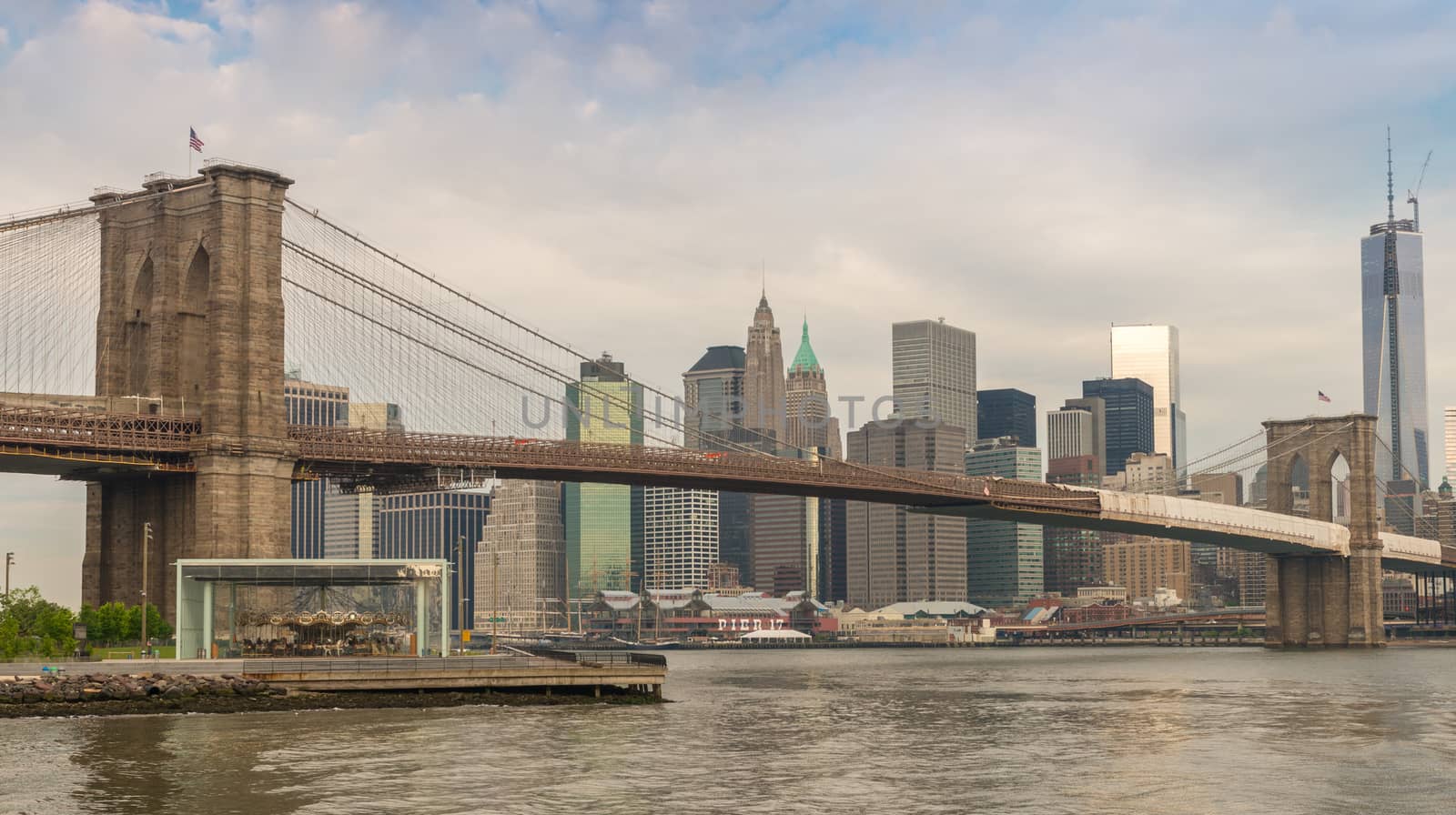 New York. Famous landmark of Brooklyn Bridge by jovannig