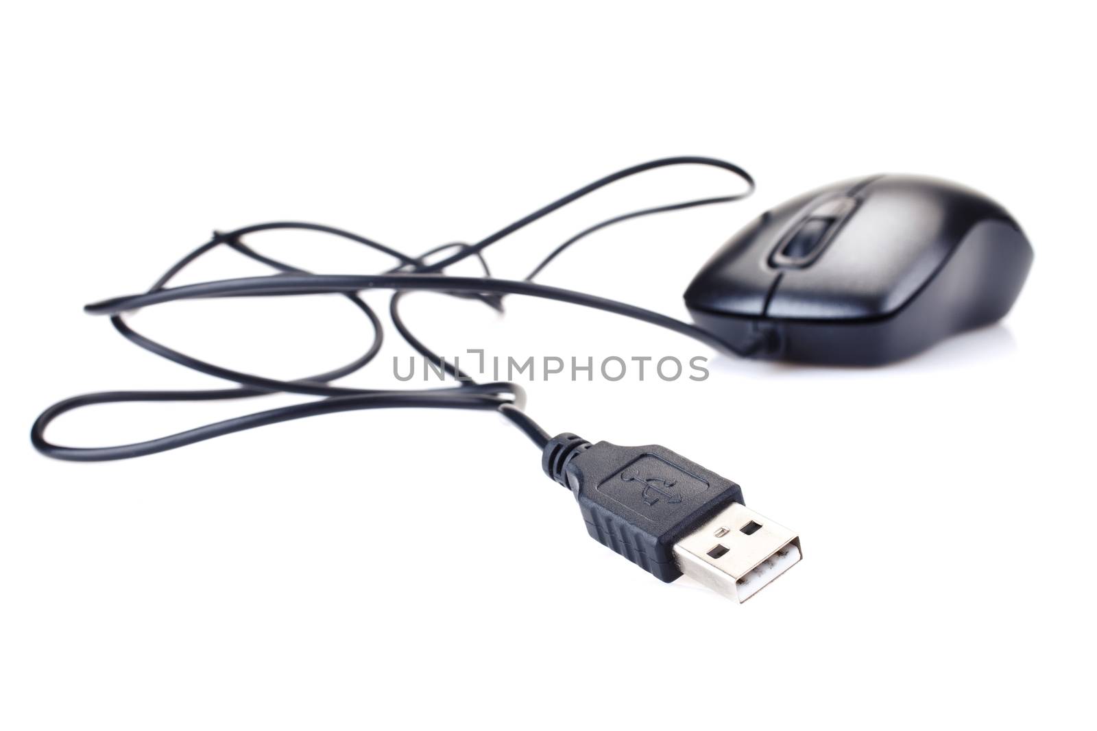 Optical computer wheel USB mouse isolated  on white