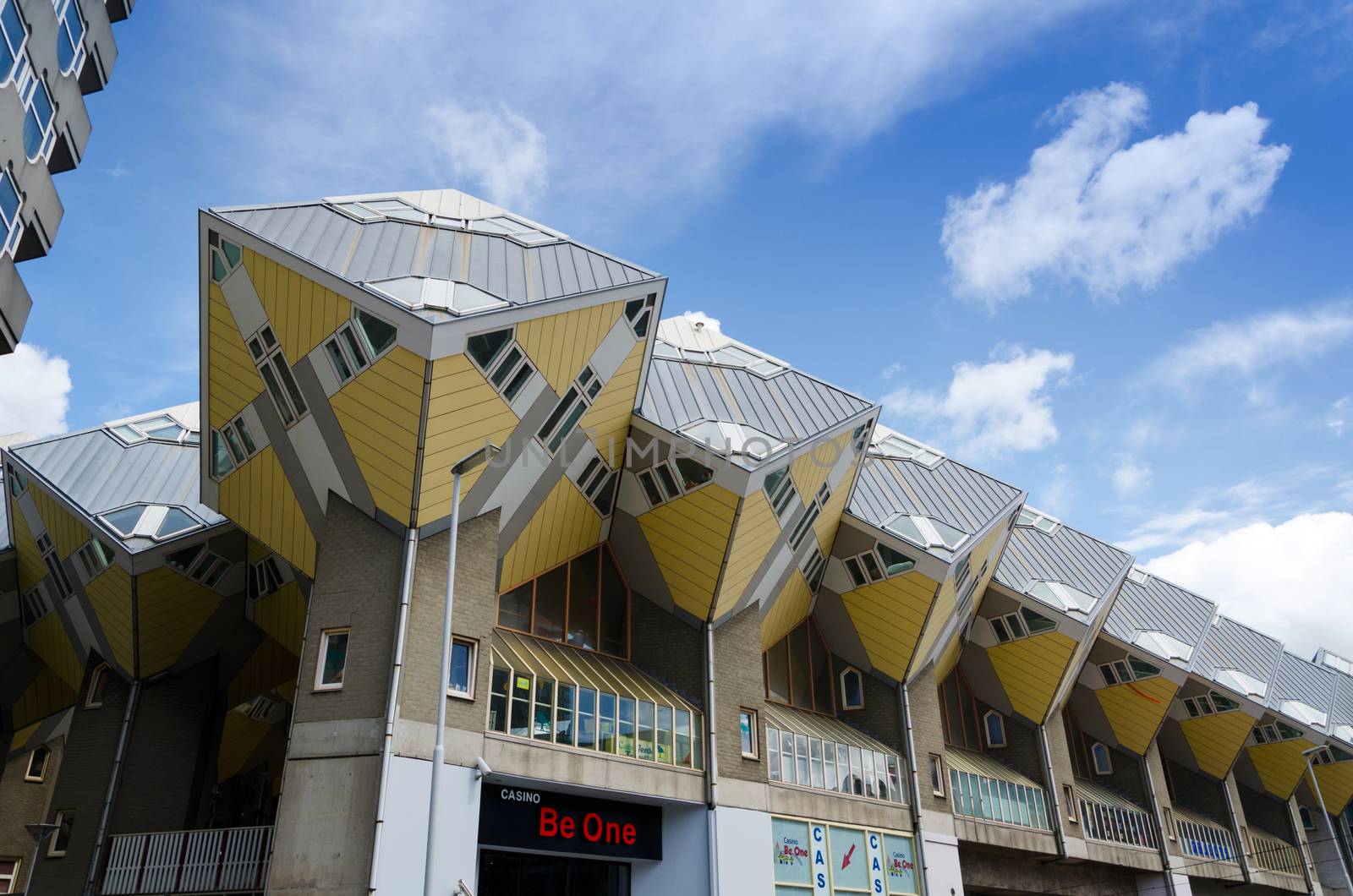 Rotterdam, Netherlands - May 9, 2015: Cube Houses the iconic in the center of the city. Cube Houses are a set of innovative houses built in Rotterdam and Helmond in the Netherlands, designed by architect Piet Blom.