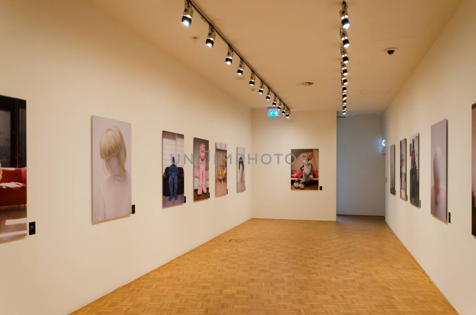 Rotterdam, Netherlands - May 9, 2015: Interior of Kunsthal museum in Museumpark, Rotterdam on May 9, 2015. The building was designed by the Dutch architect Rem Koolhaas.